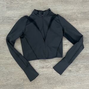 MICHI Black Long Sleeve top zip up pullover jacket athletic wear mesh shirt crop